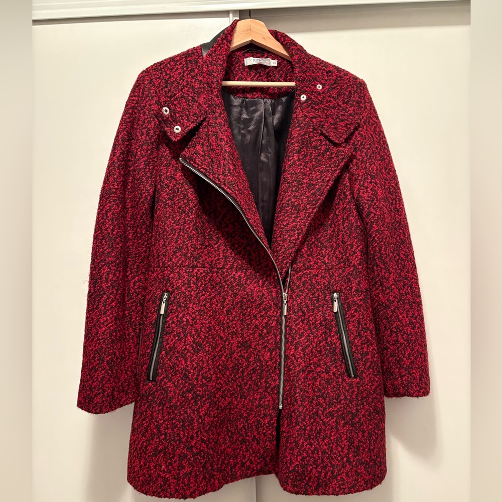 Ricki’s Red Coat with leather detail